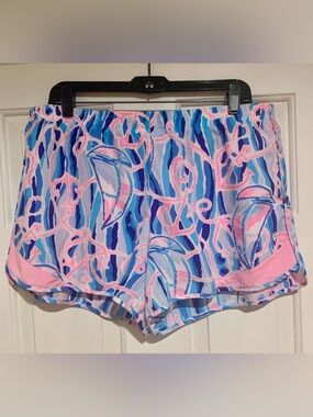 Lilly Pulitzer Luxletic Blue & Pink Ocean Trail Athletic Shorts XL